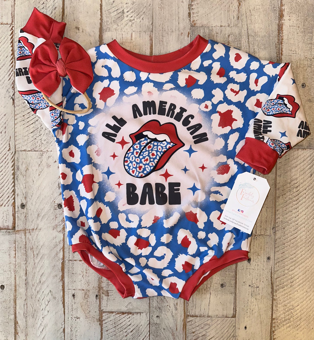 RTS 9/12M - American Babe Romper & Bow