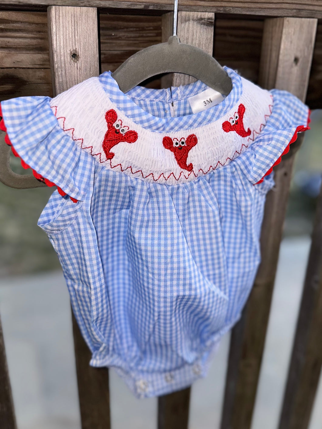 Smocked Lobster Gingham Bubble Romper