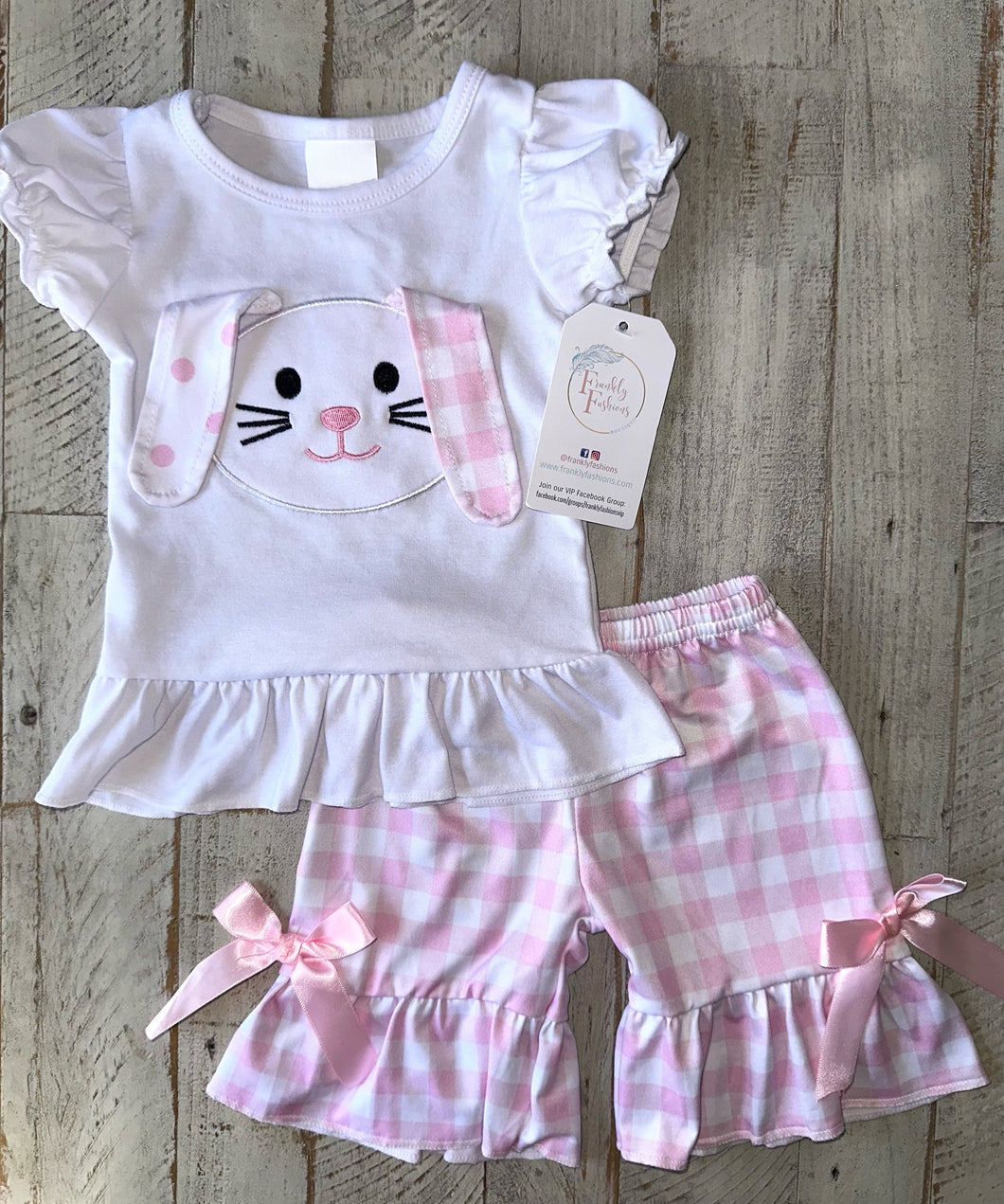 Pink Gingham Bunny Applique Short Set