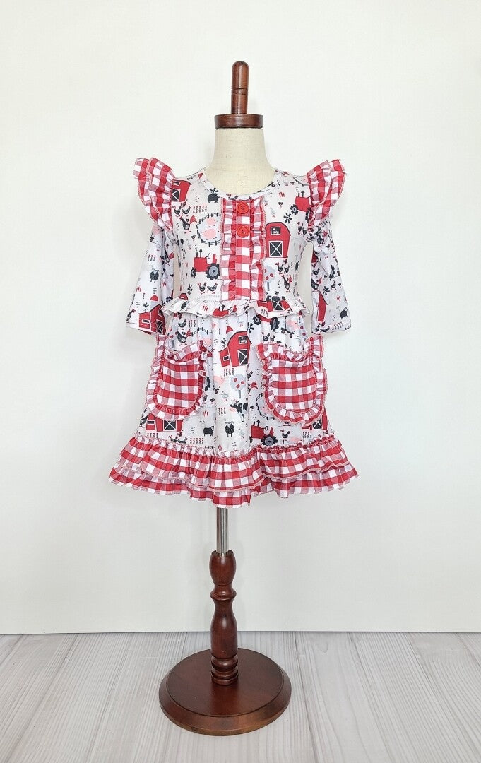 Red Barn Ruffle Dress