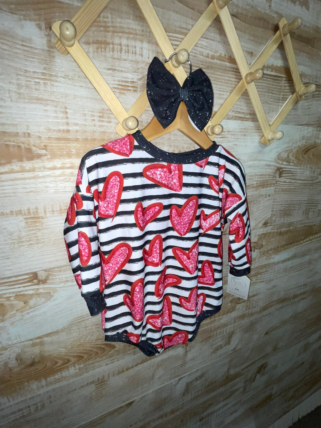 RTS 12/18M Heart Stripes Romper with Bow