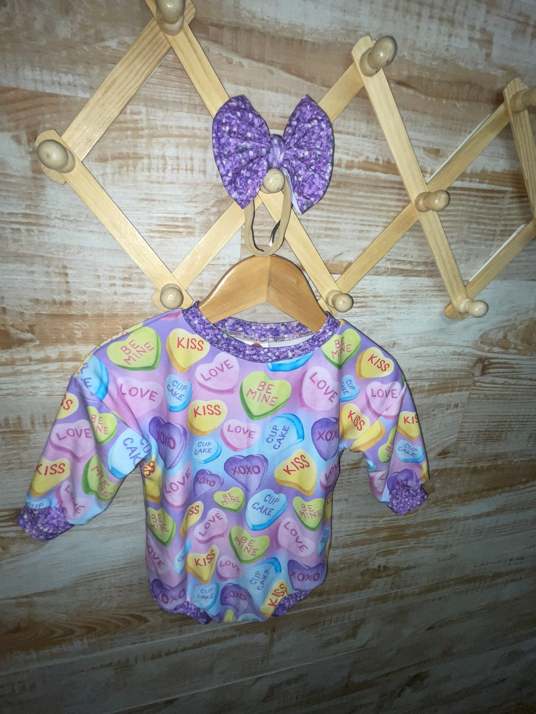 RTS 6/9M Conversation Hearts Romper with Bow