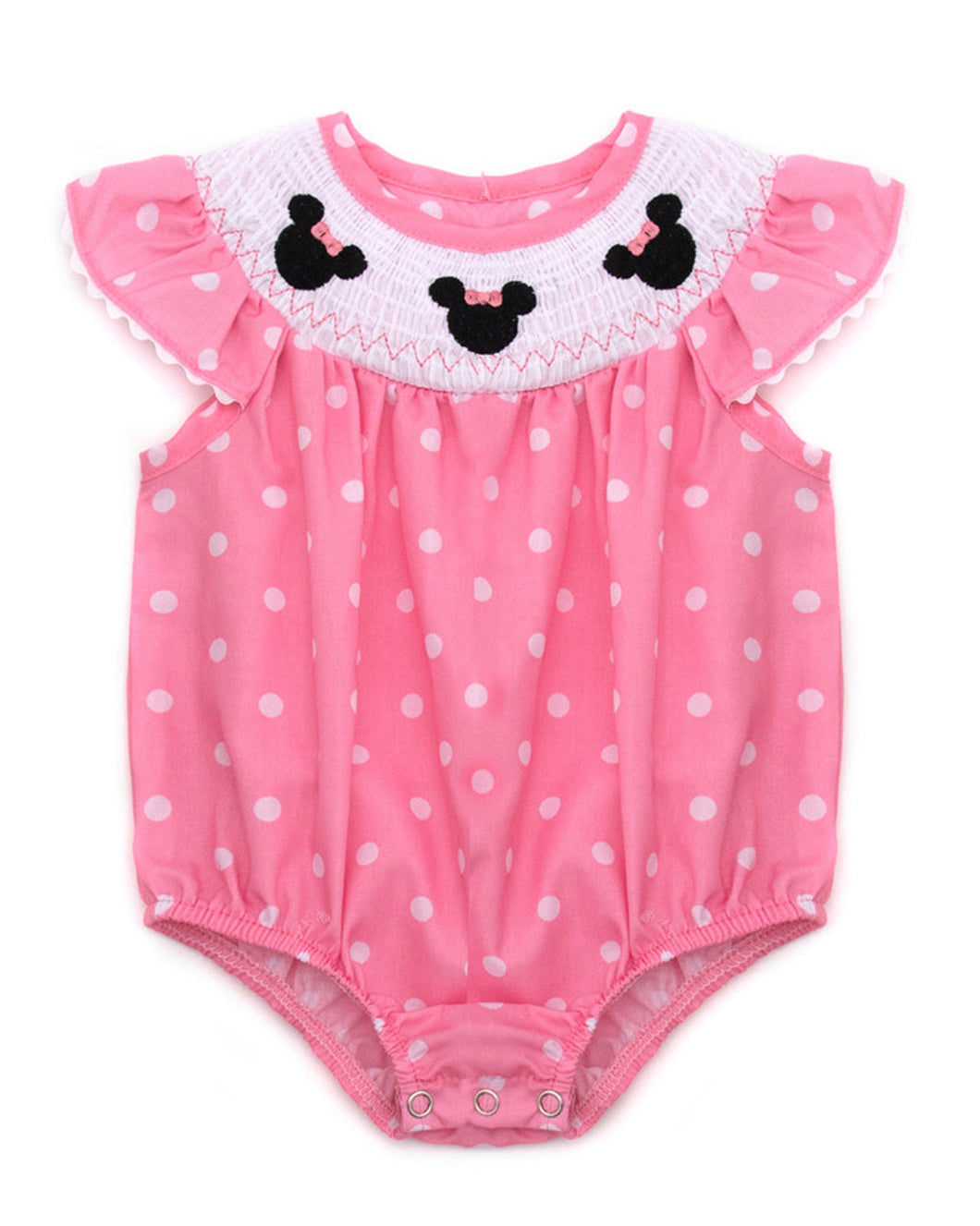 Pink Mouse Smocked Flutter Bubble Romper