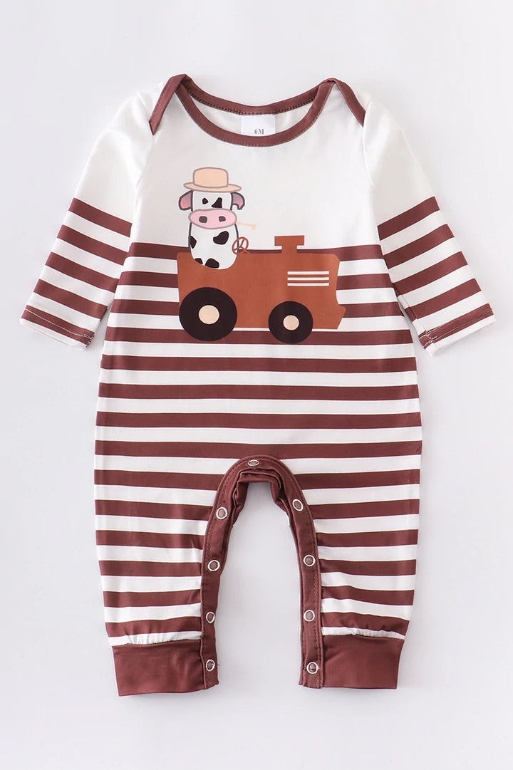 Farmer Cow Stripes Romper