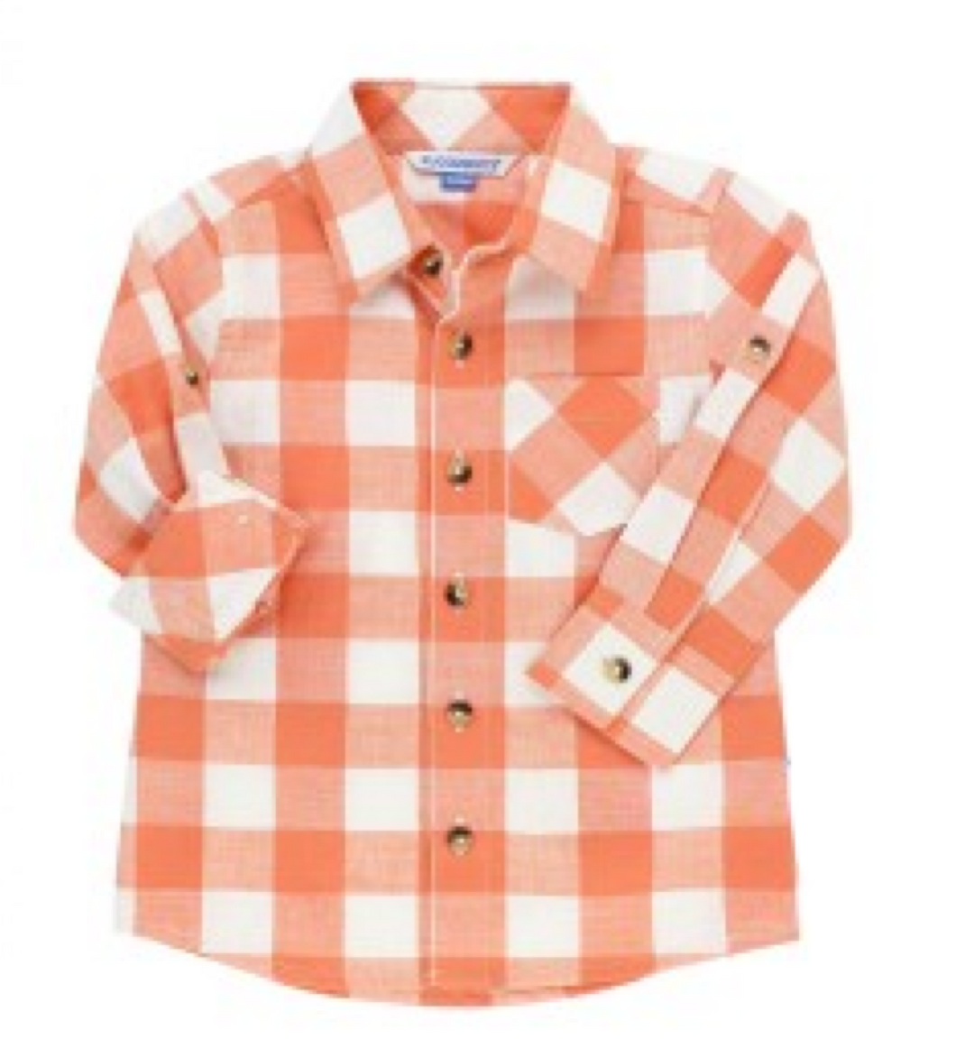 Orange Plaid Button Down Shirt