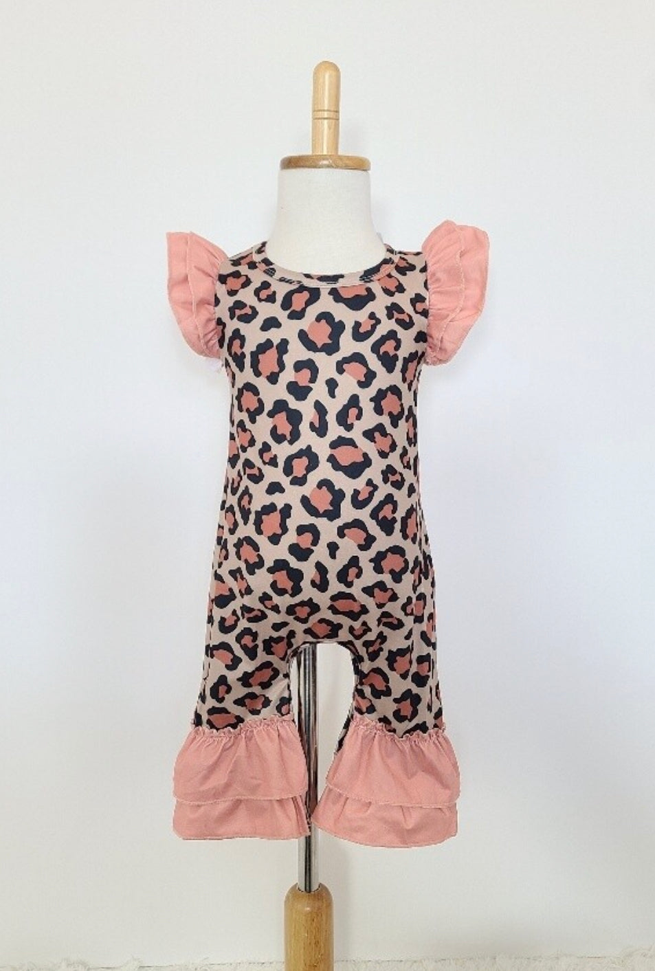 Mauve Animal Print Ruffle Romper