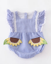 Load image into Gallery viewer, Seersucker Sunflower Appliqué Bubble Romper
