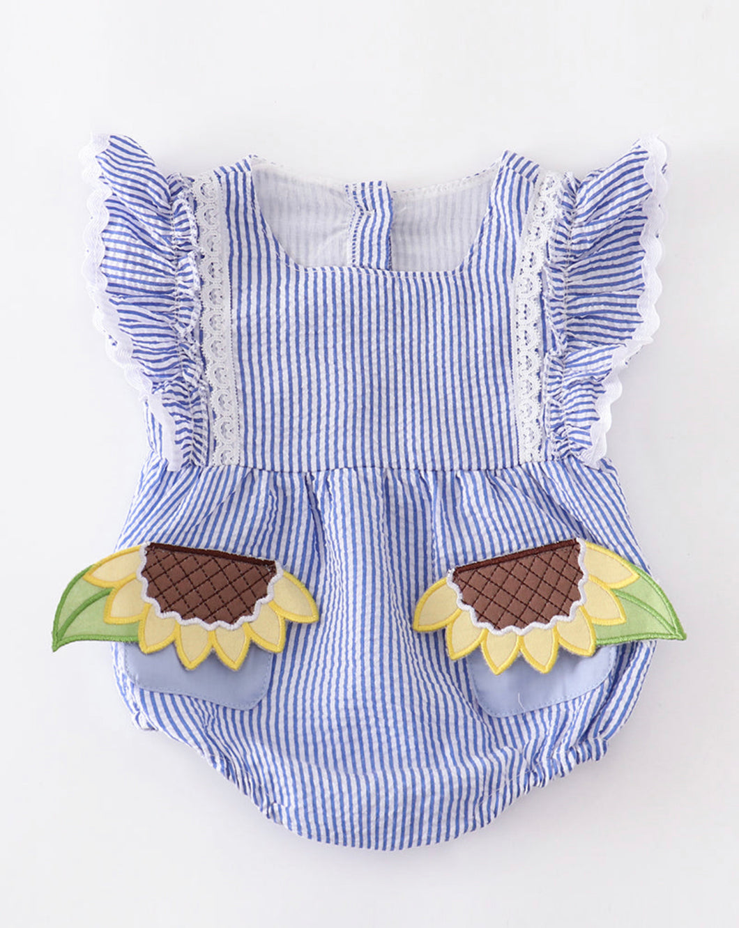 Seersucker Sunflower Appliqué Bubble Romper