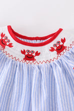 Load image into Gallery viewer, Blue Stripes Crab Smocked Dress
