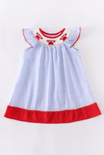 Load image into Gallery viewer, Blue Stripes Crab Smocked Dress
