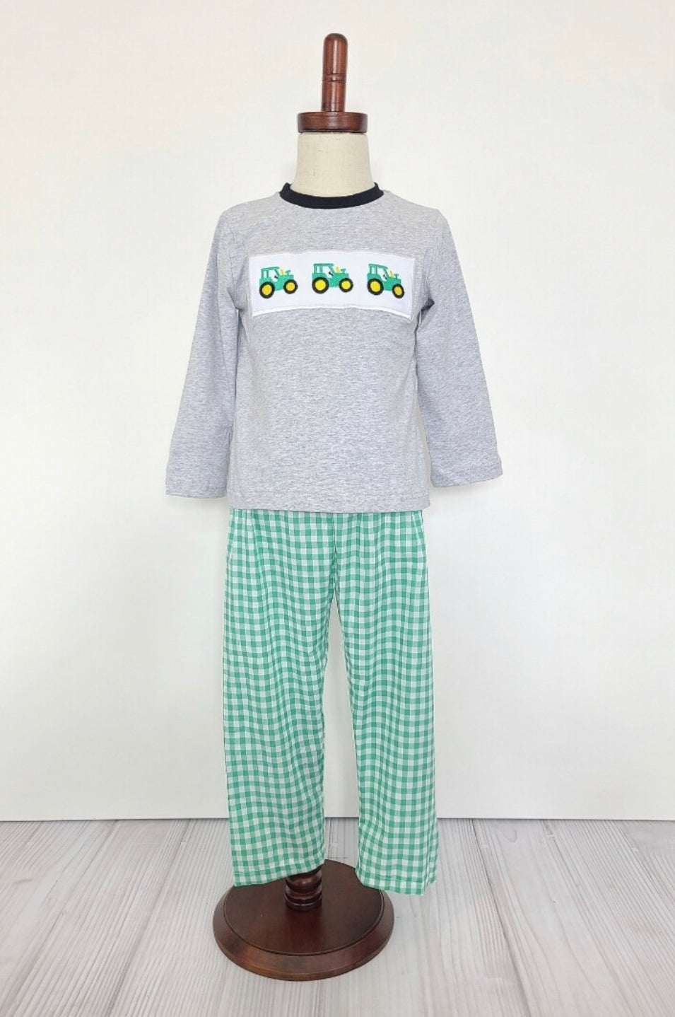 Smocked Green Tractor Pant Set