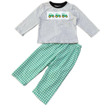 Load image into Gallery viewer, Smocked Green Tractor Pant Set
