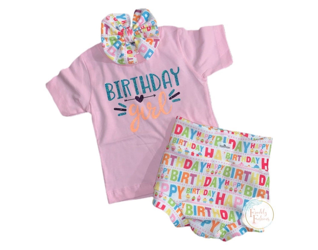 RTS 12/18M Happy Birthday Bummy and Bow 2 piece Set